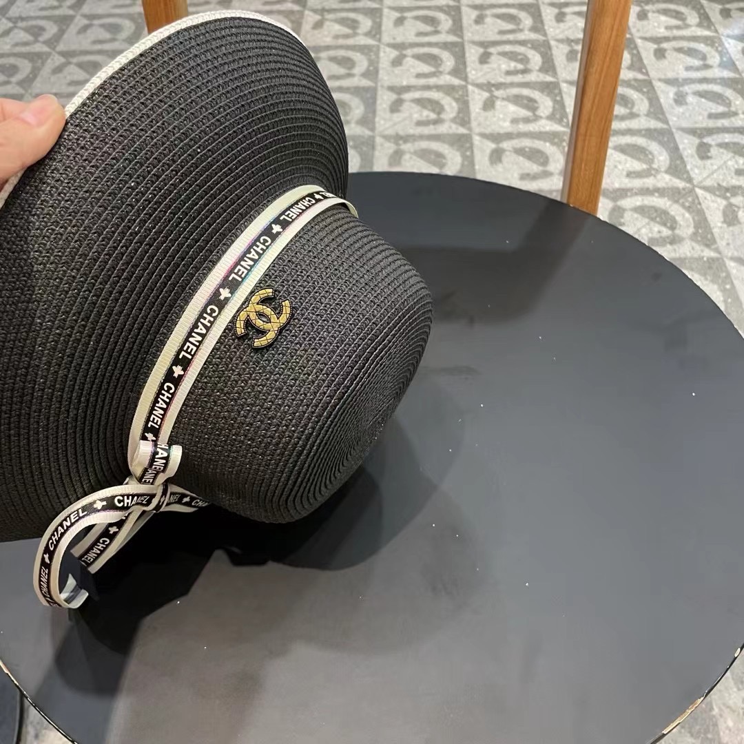 Chanel香奈儿名媛风灯罩小礼帽，平顶草帽，头围57cm