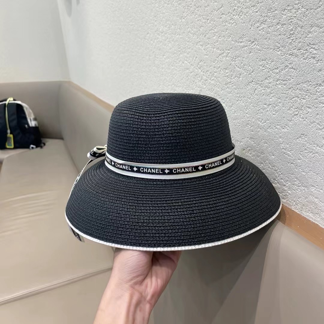 Chanel香奈儿名媛风灯罩小礼帽，平顶草帽，头围57cm