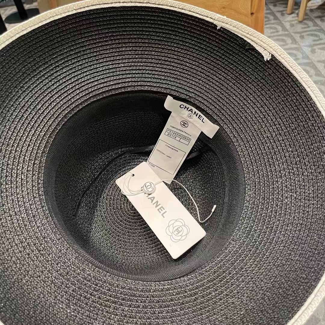 Chanel香奈儿名媛风灯罩小礼帽，平顶草帽，头围57cm