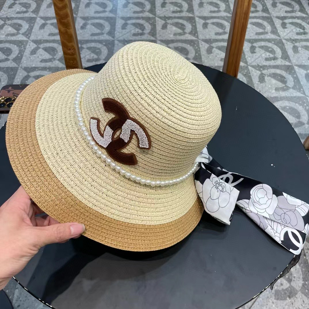 香奈儿CHANEL新款草帽山茶花丝带，名媛风，细节待上，夏季防晒防紫外线，出行必备，百搭好看