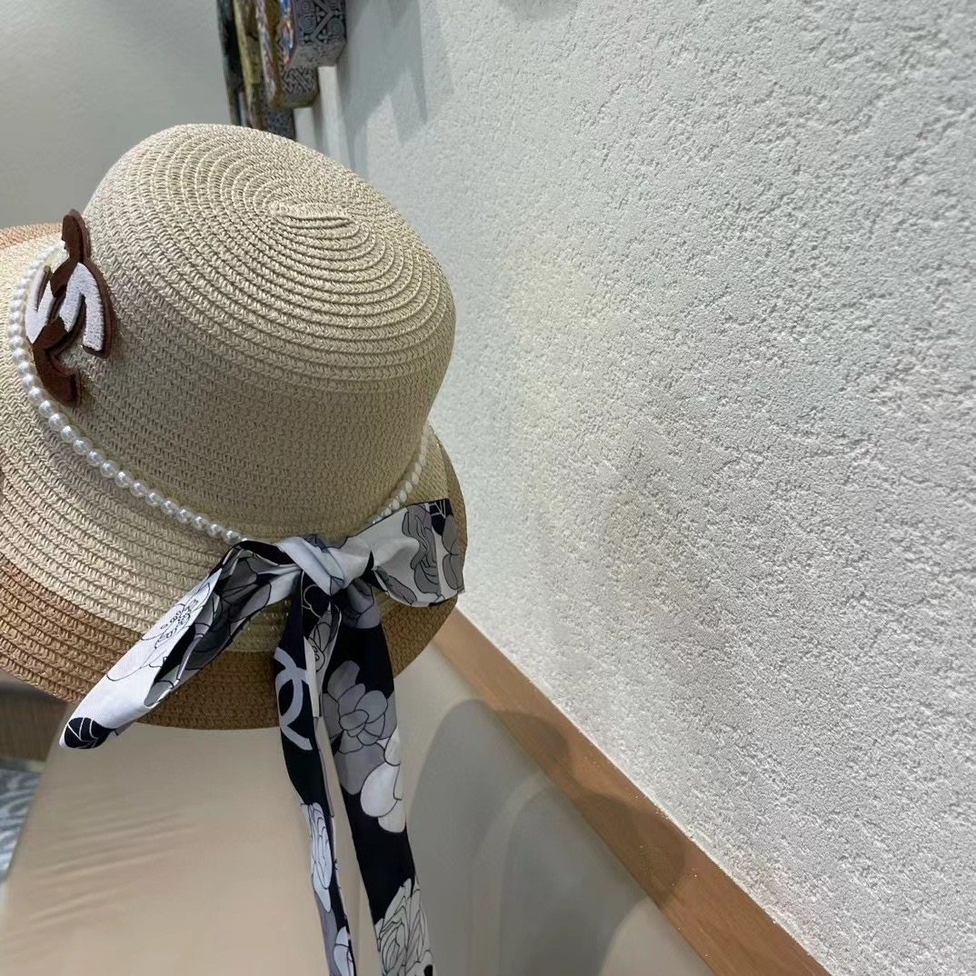 香奈儿CHANEL新款草帽山茶花丝带，名媛风，细节待上，夏季防晒防紫外线，出行必备，百搭好看