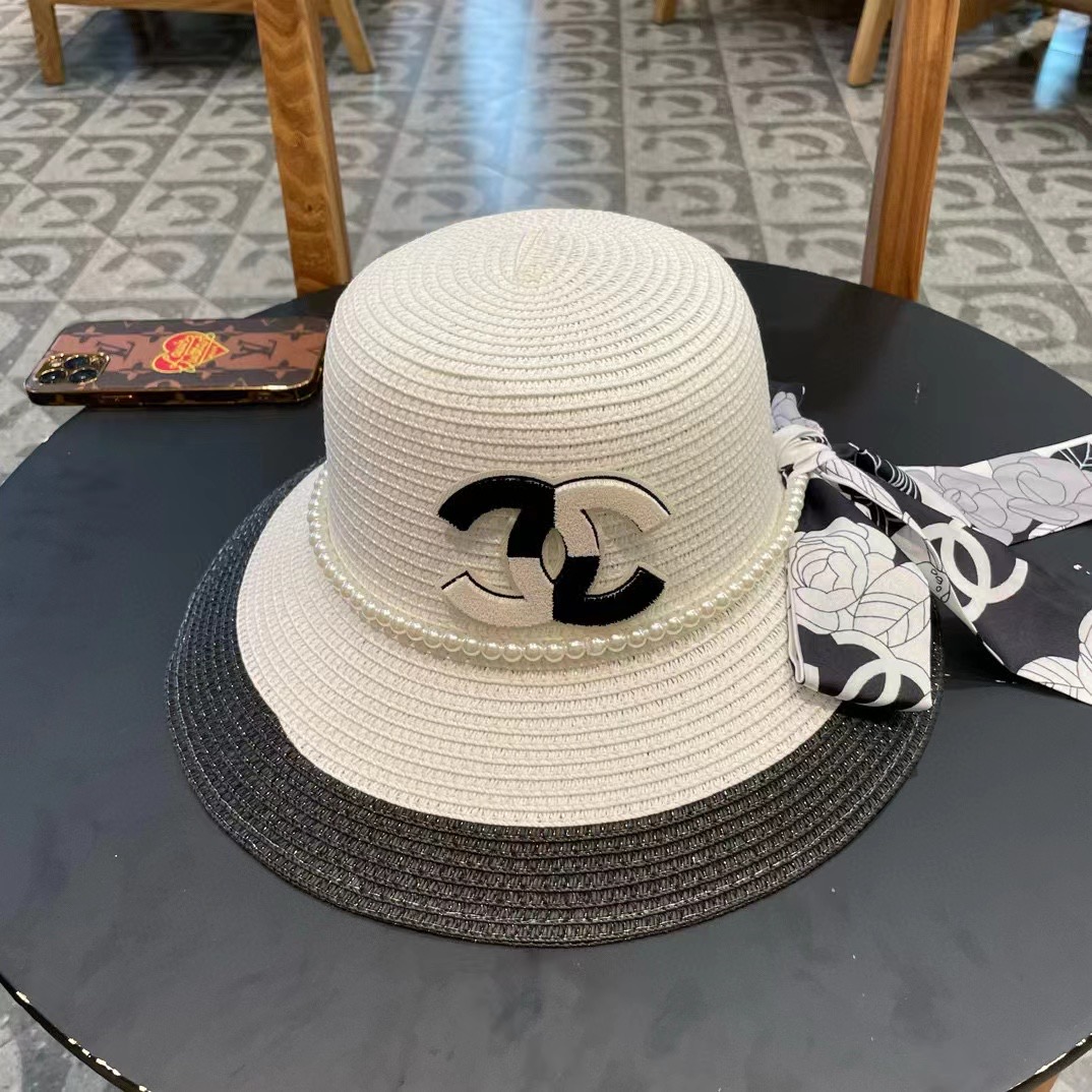 香奈儿CHANEL新款草帽山茶花丝带，名媛风，细节待上，夏季防晒防紫外线，出行必备，百搭好看