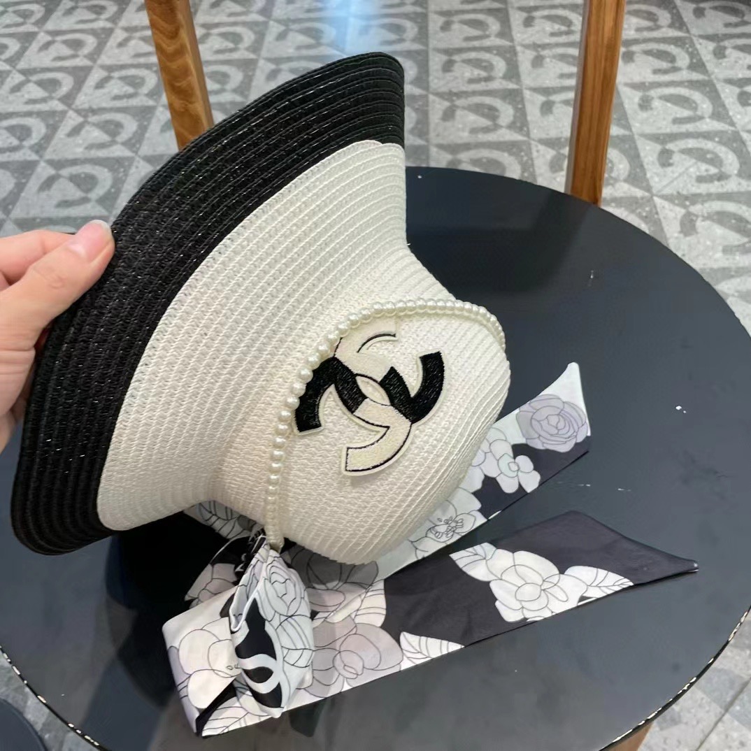 香奈儿CHANEL新款草帽山茶花丝带，名媛风，细节待上，夏季防晒防紫外线，出行必备，百搭好看