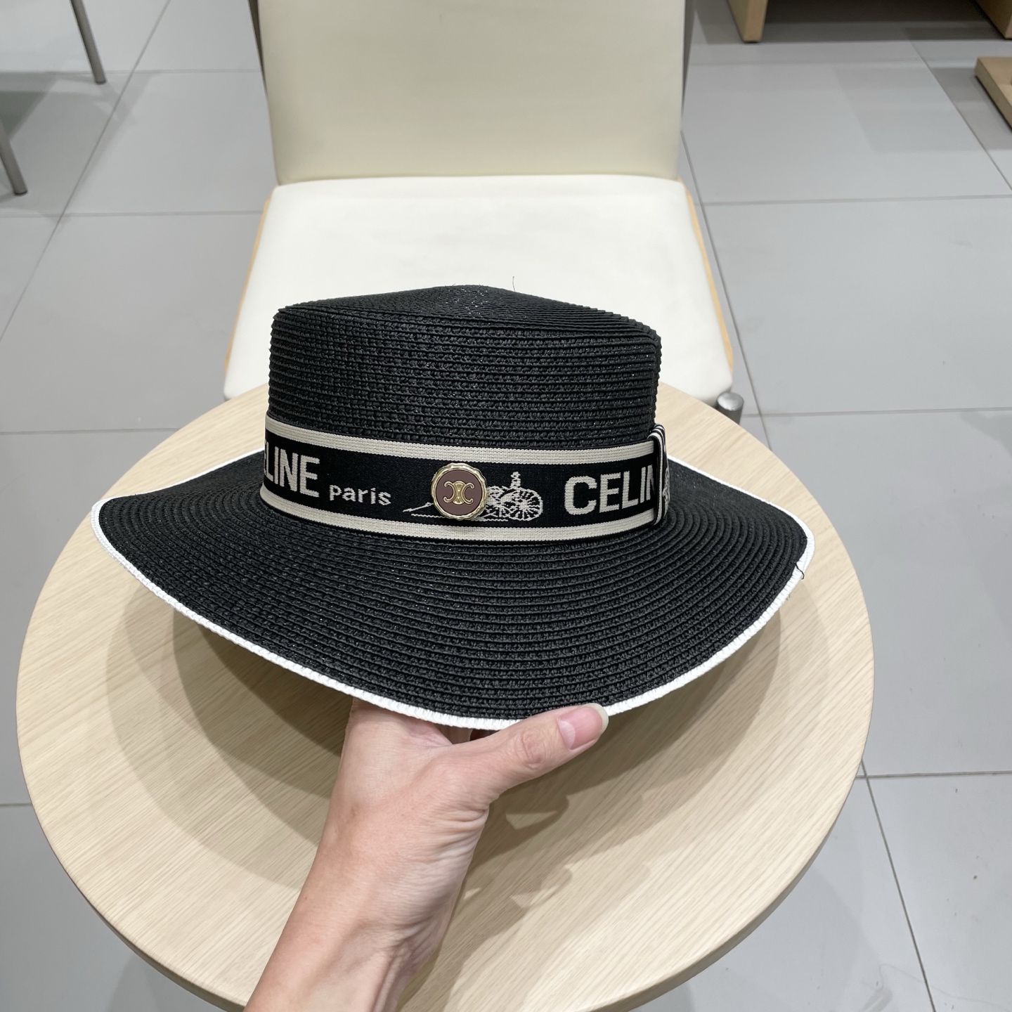 塞琳celien新款草帽，平顶水桶礼帽，头围57cm