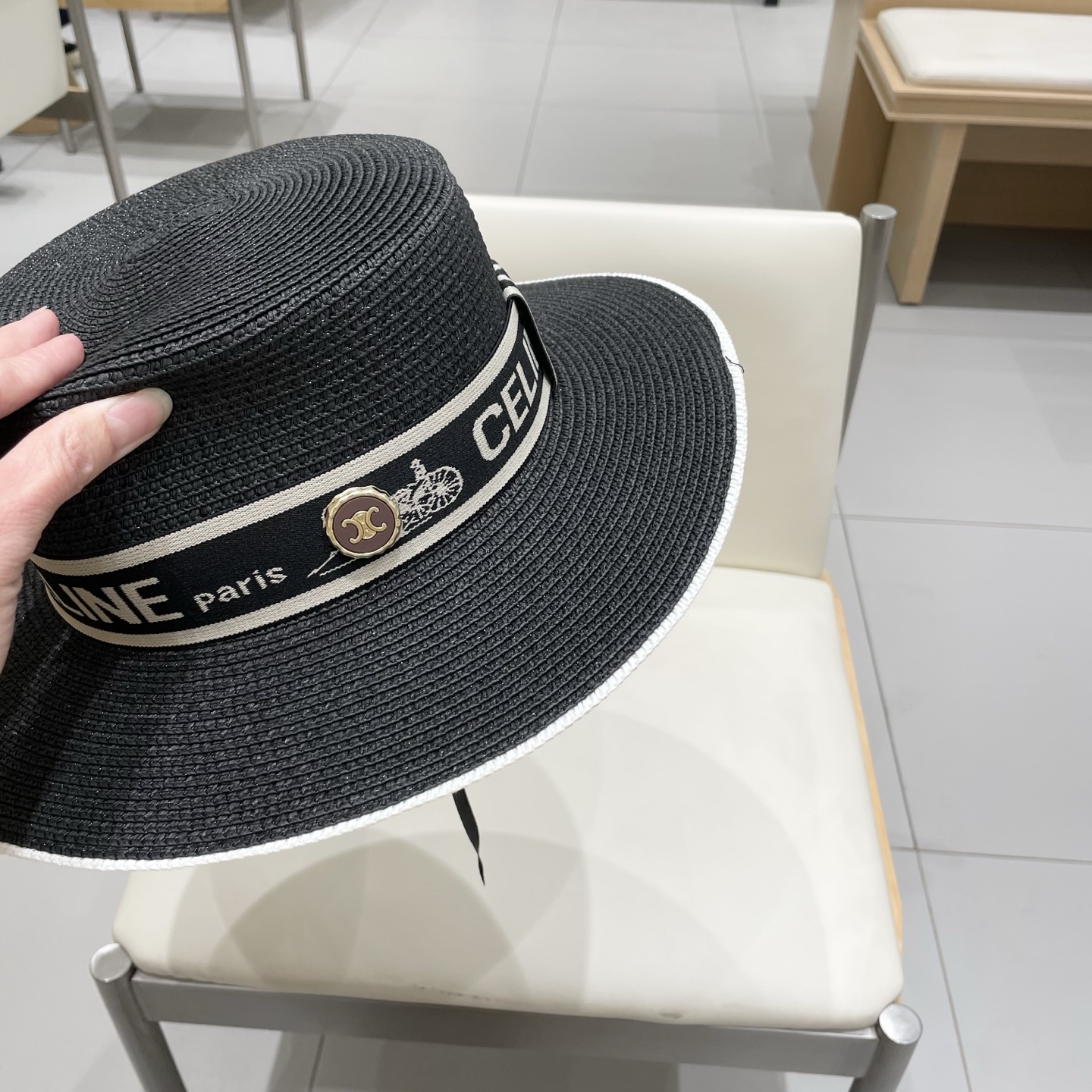 塞琳celien新款草帽，平顶水桶礼帽，头围57cm