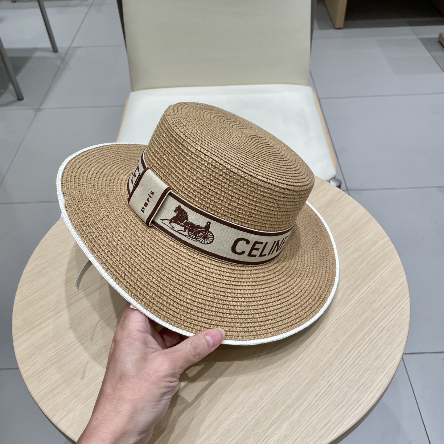 塞琳celien新款草帽，平顶水桶礼帽，头围57cm