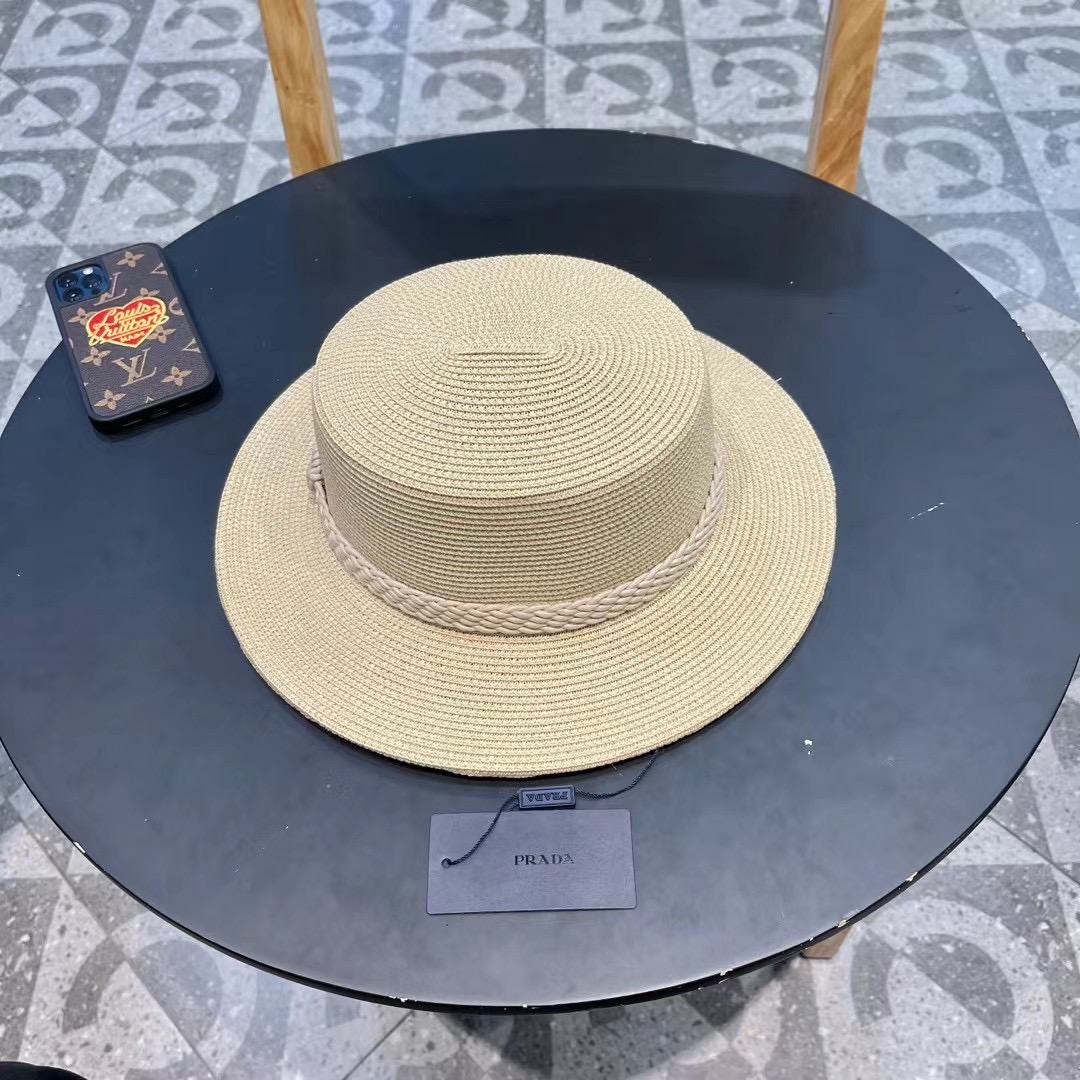 PRADA普拉达 草帽，名媛风盆帽，进口高级细草制作，高端定制，头围57cm