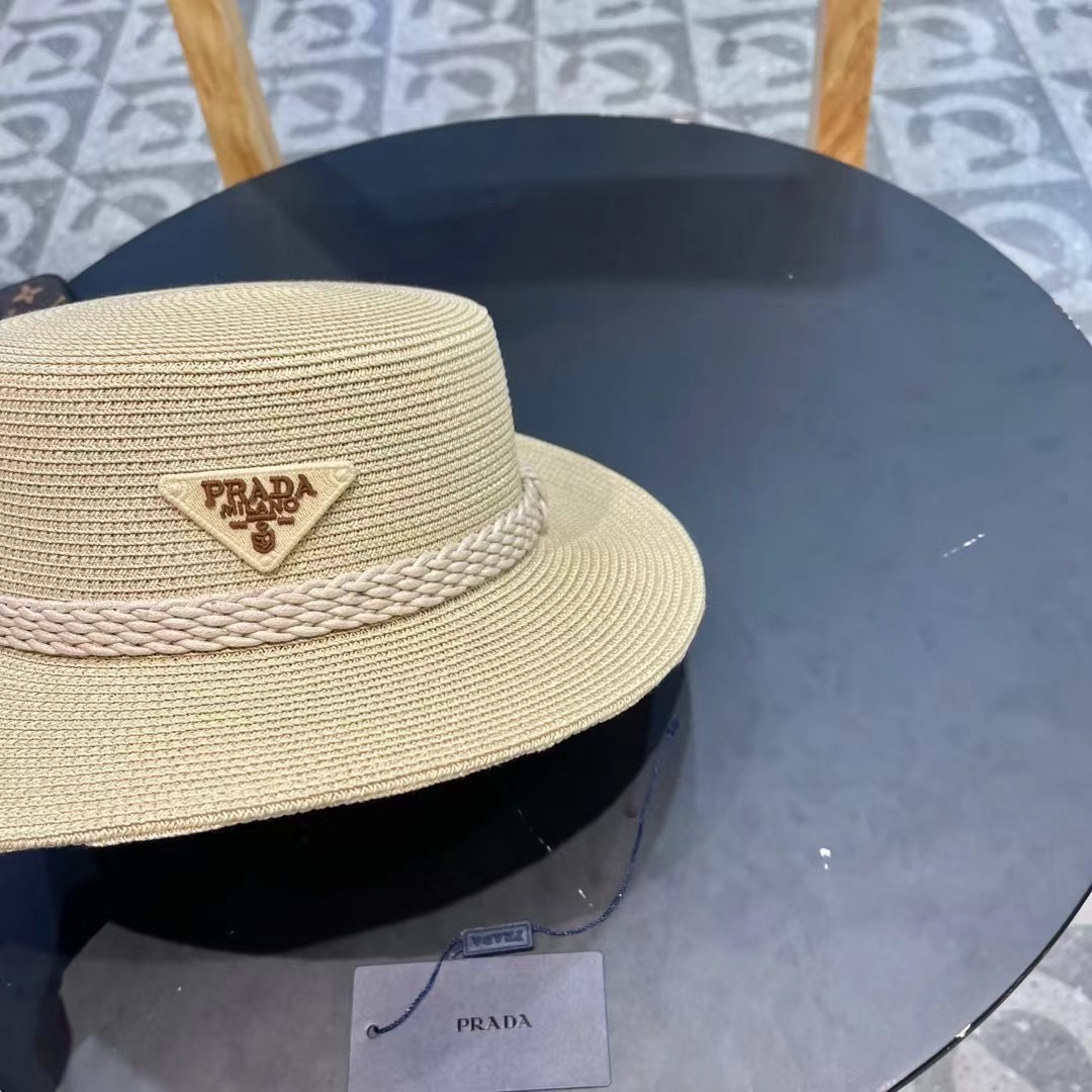 PRADA普拉达 草帽，名媛风盆帽，进口高级细草制作，高端定制，头围57cm