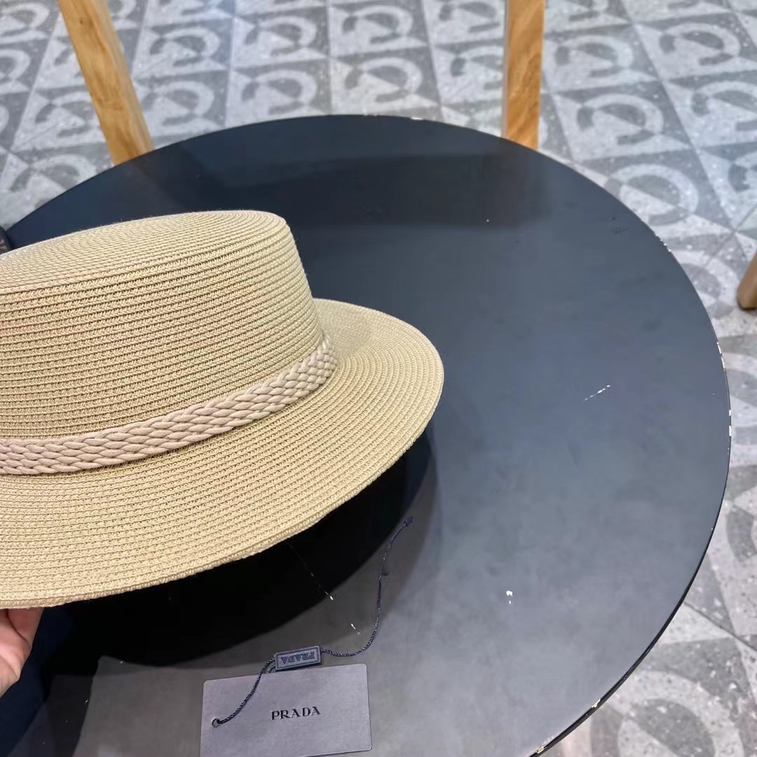 PRADA普拉达 草帽，名媛风盆帽，进口高级细草制作，高端定制，头围57cm