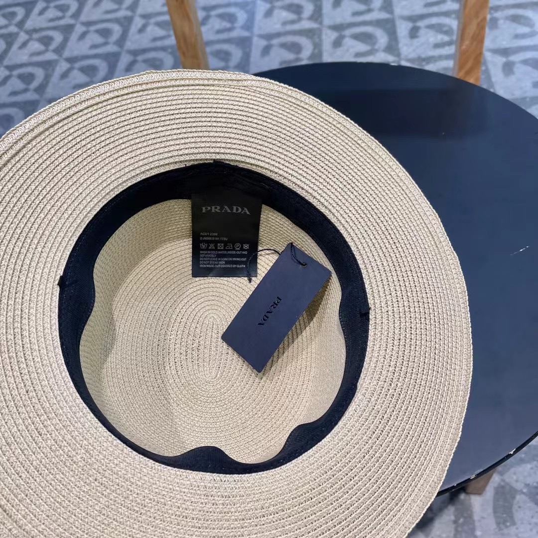 PRADA普拉达 草帽，名媛风盆帽，进口高级细草制作，高端定制，头围57cm