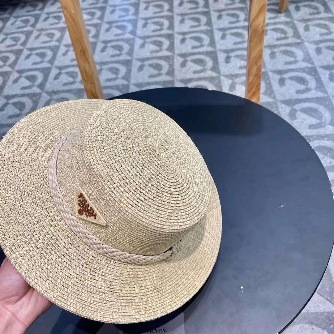 PRADA普拉达 草帽，名媛风盆帽，进口高级细草制作，高端定制，头围57cm
