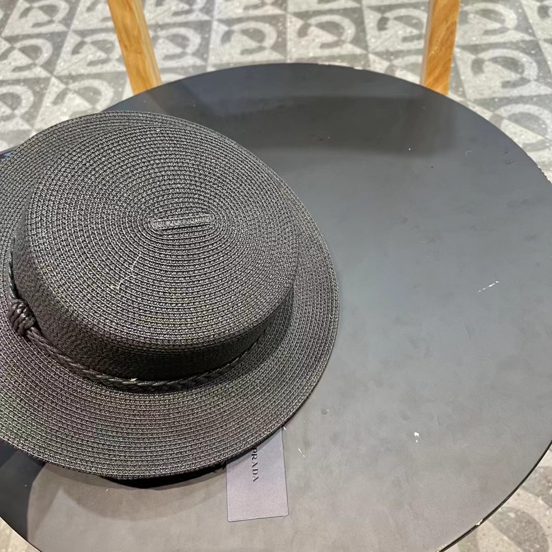 PRADA普拉达 草帽，名媛风盆帽，进口高级细草制作，高端定制，头围57cm