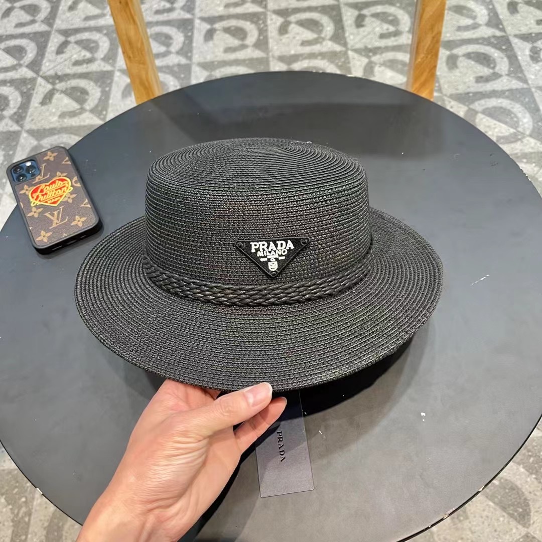 PRADA普拉达 草帽，名媛风盆帽，进口高级细草制作，高端定制，头围57cm