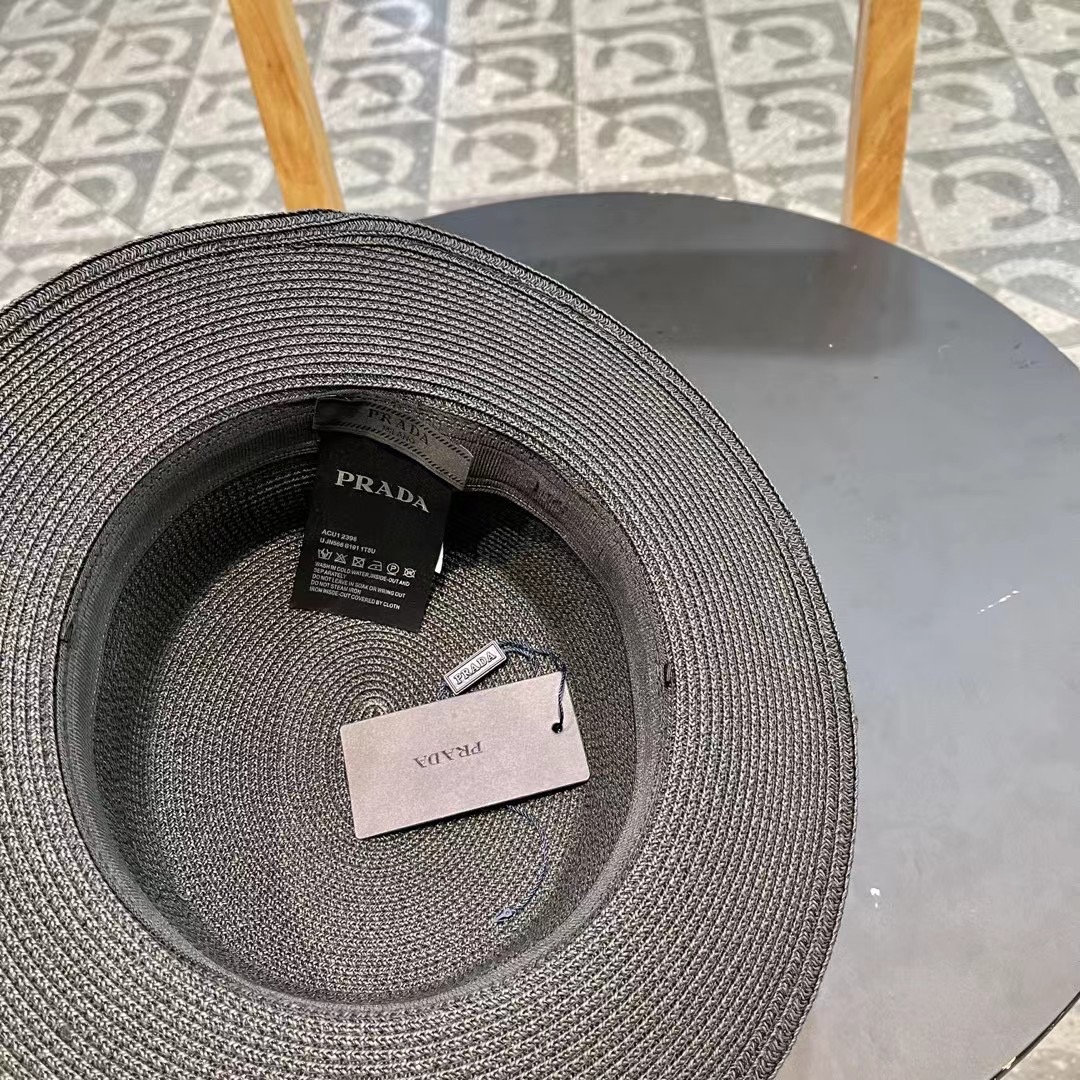 PRADA普拉达 草帽，名媛风盆帽，进口高级细草制作，高端定制，头围57cm