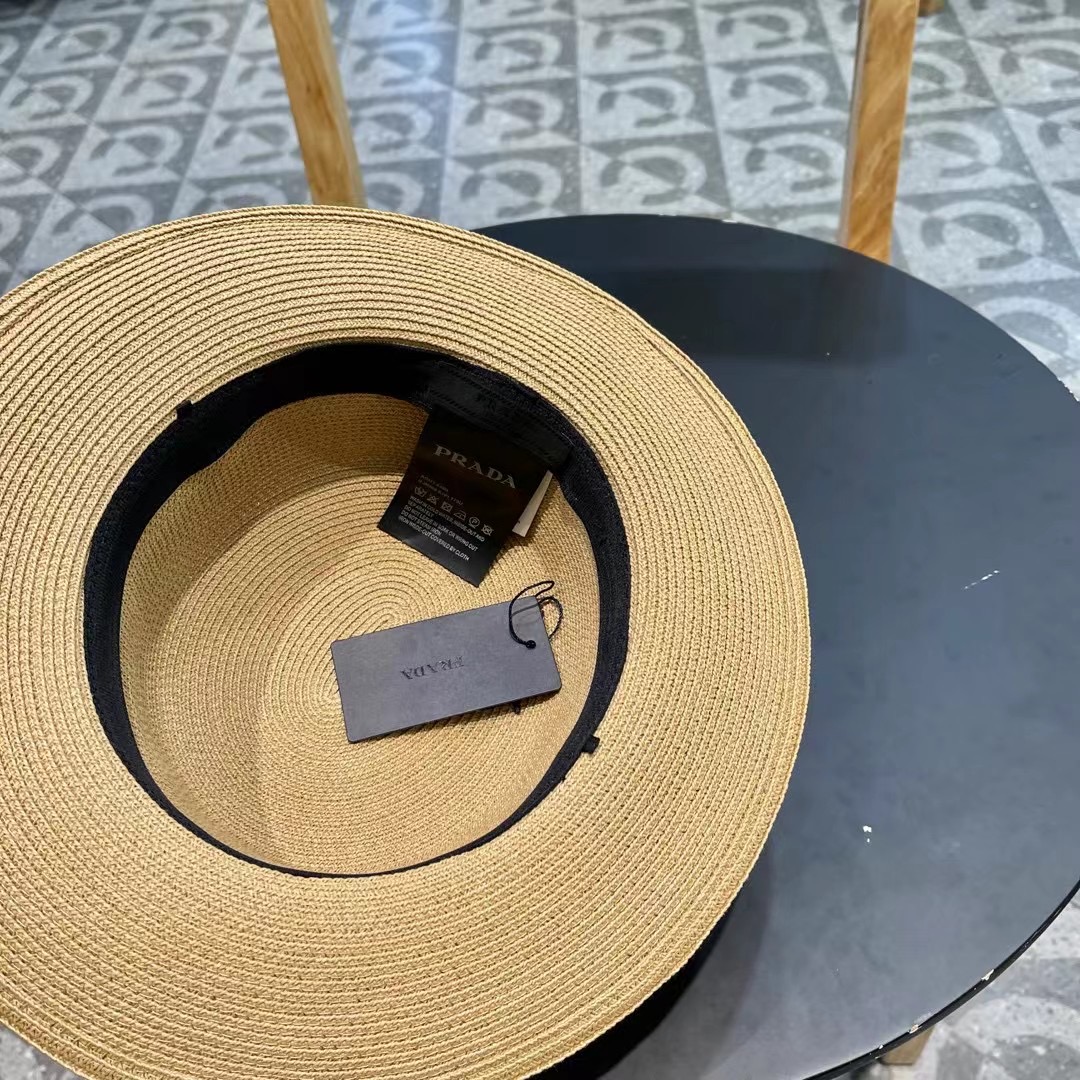 PRADA普拉达 草帽，名媛风盆帽，进口高级细草制作，高端定制，头围57cm