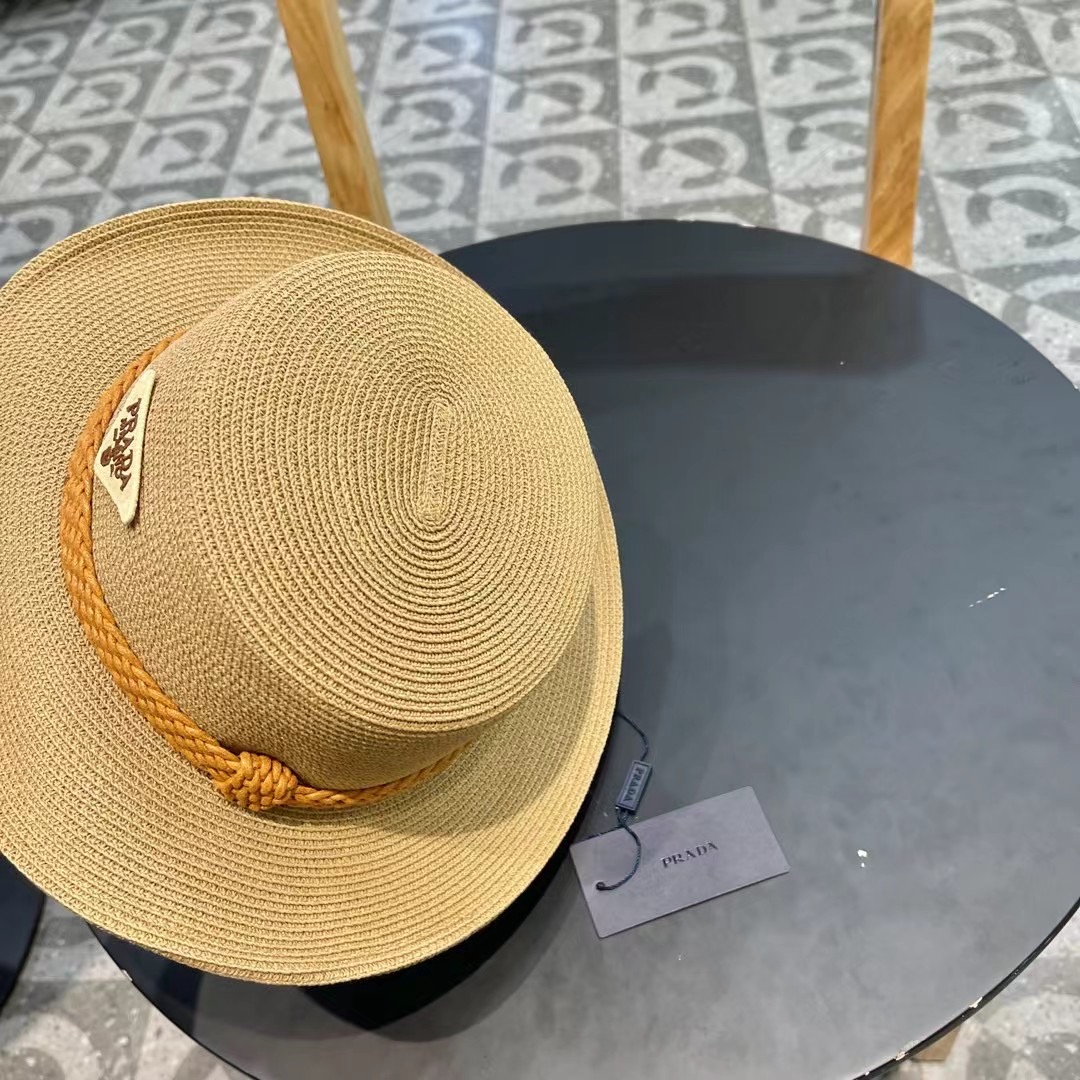 PRADA普拉达 草帽，名媛风盆帽，进口高级细草制作，高端定制，头围57cm