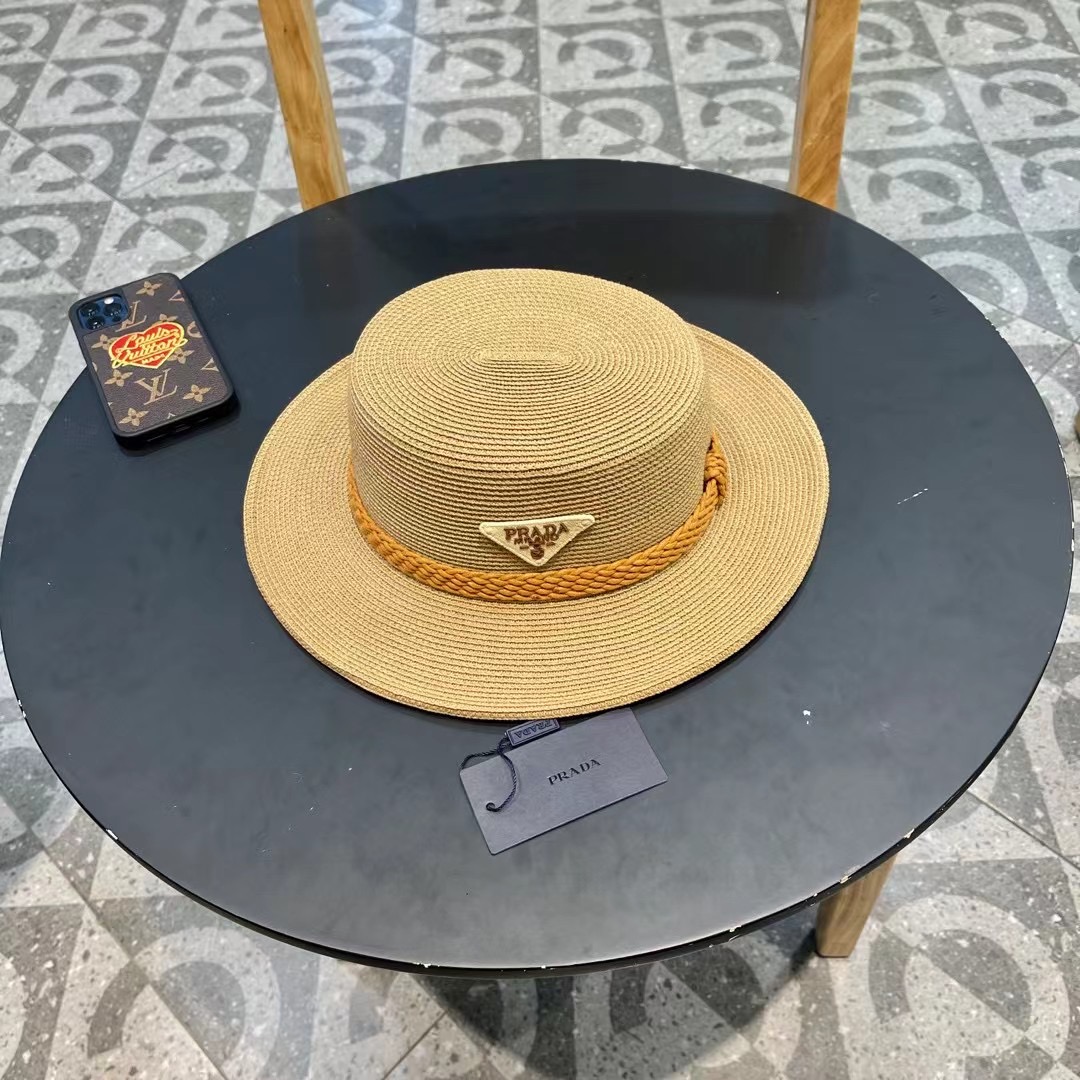 PRADA普拉达 草帽，名媛风盆帽，进口高级细草制作，高端定制，头围57cm