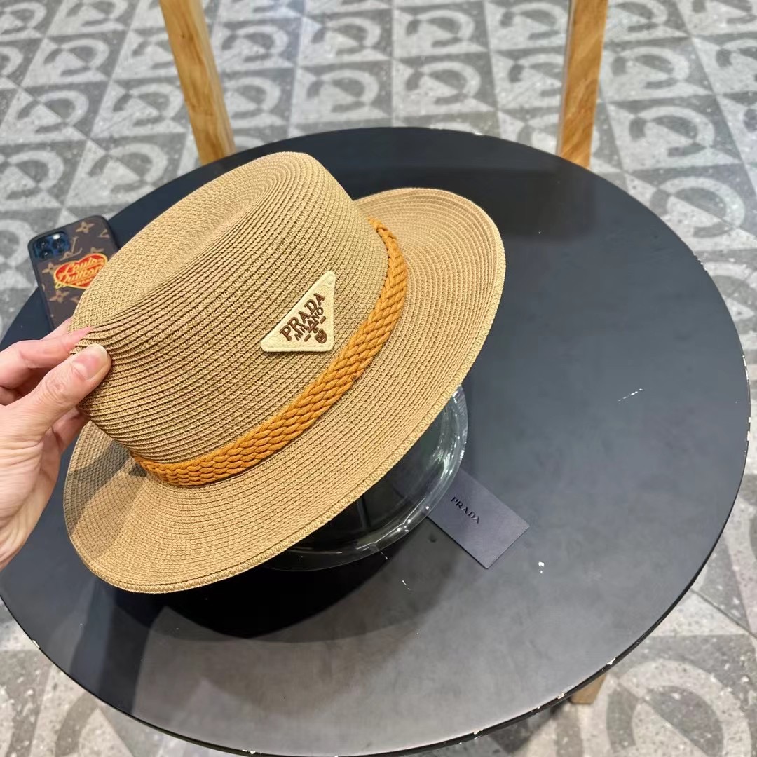 PRADA普拉达 草帽，名媛风盆帽，进口高级细草制作，高端定制，头围57cm