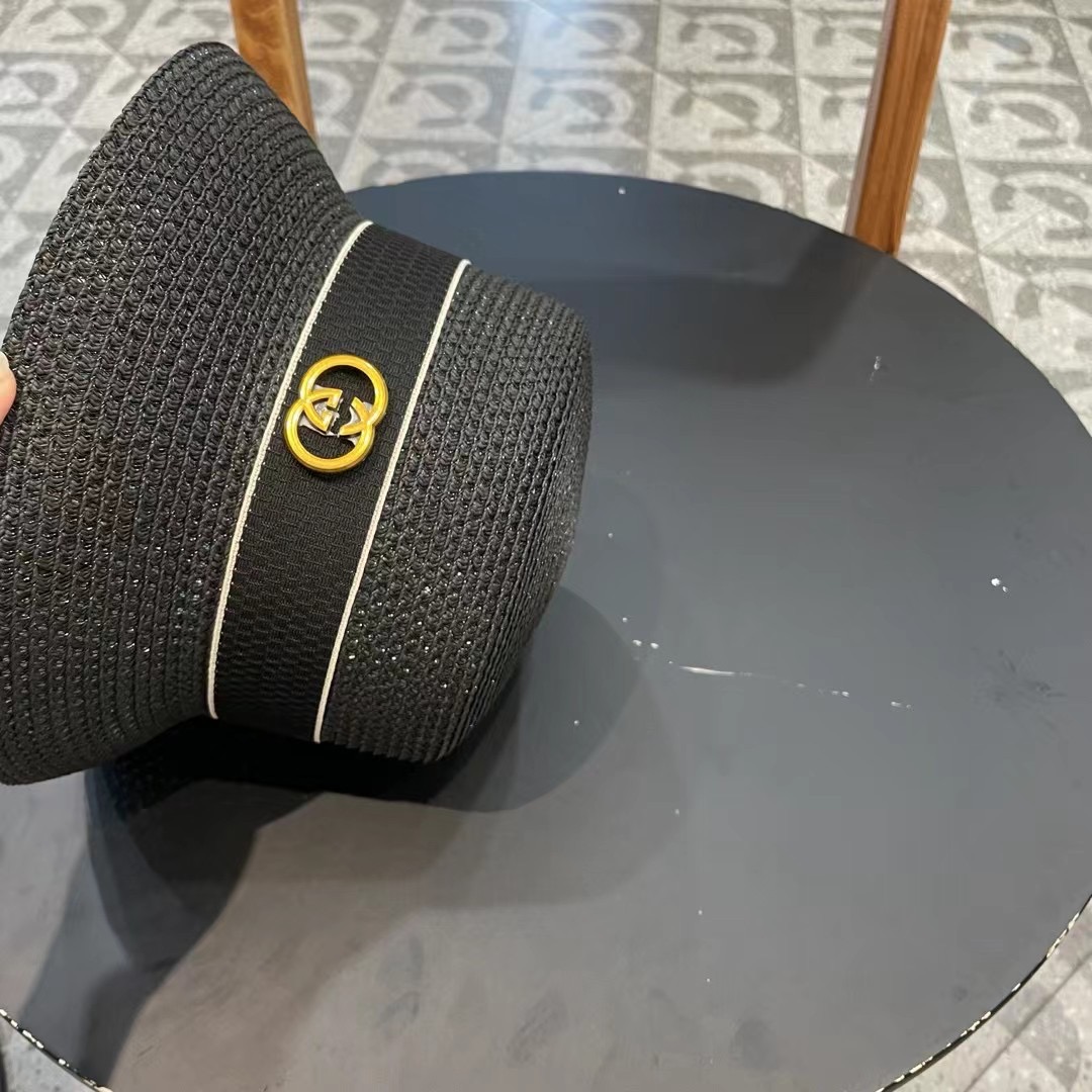   Gucci古奇草帽，重工设计风格，沙滩帽，大草帽，头围57cm