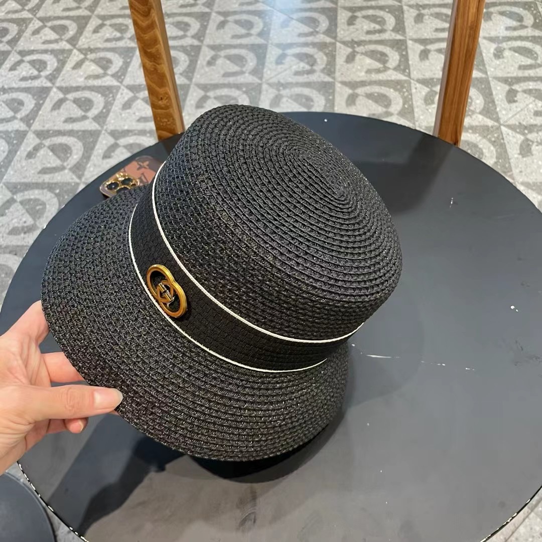   Gucci古奇草帽，重工设计风格，沙滩帽，大草帽，头围57cm