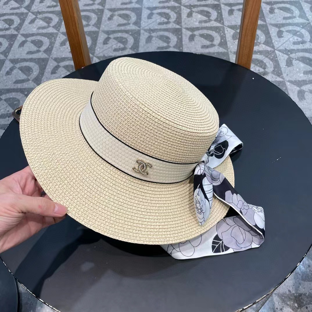   Chanel香奈儿草帽，遮阳沙滩帽，搭配香奈儿飘带，高级定制，头围57cm 四个色