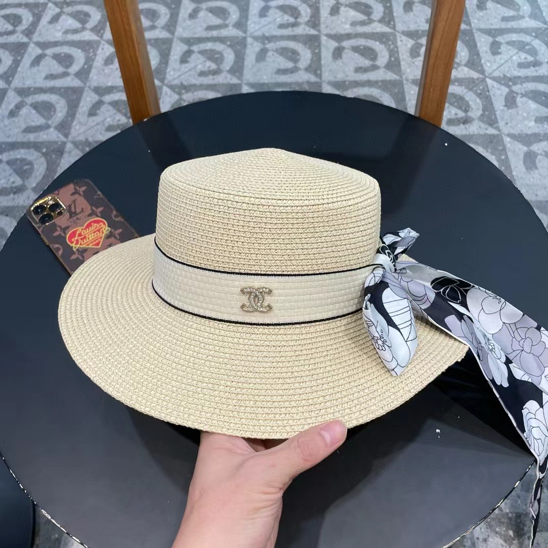   Chanel香奈儿草帽，遮阳沙滩帽，搭配香奈儿飘带，高级定制，头围57cm 四个色