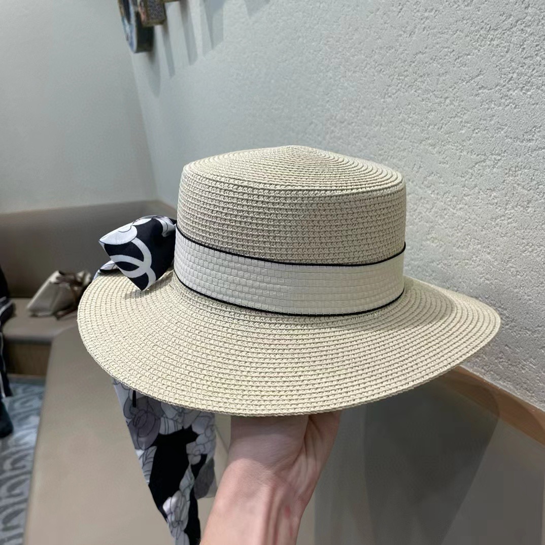   Chanel香奈儿草帽，遮阳沙滩帽，搭配香奈儿飘带，高级定制，头围57cm 四个色