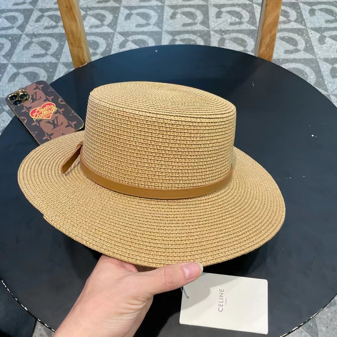  塞琳celien新款草帽，皮带平顶礼帽，头围57cm