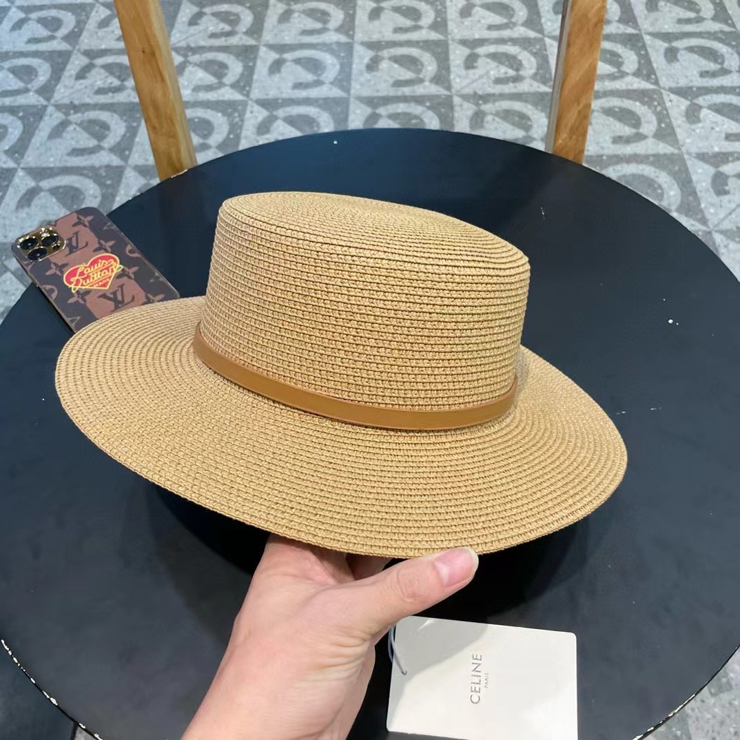  塞琳celien新款草帽，皮带平顶礼帽，头围57cm