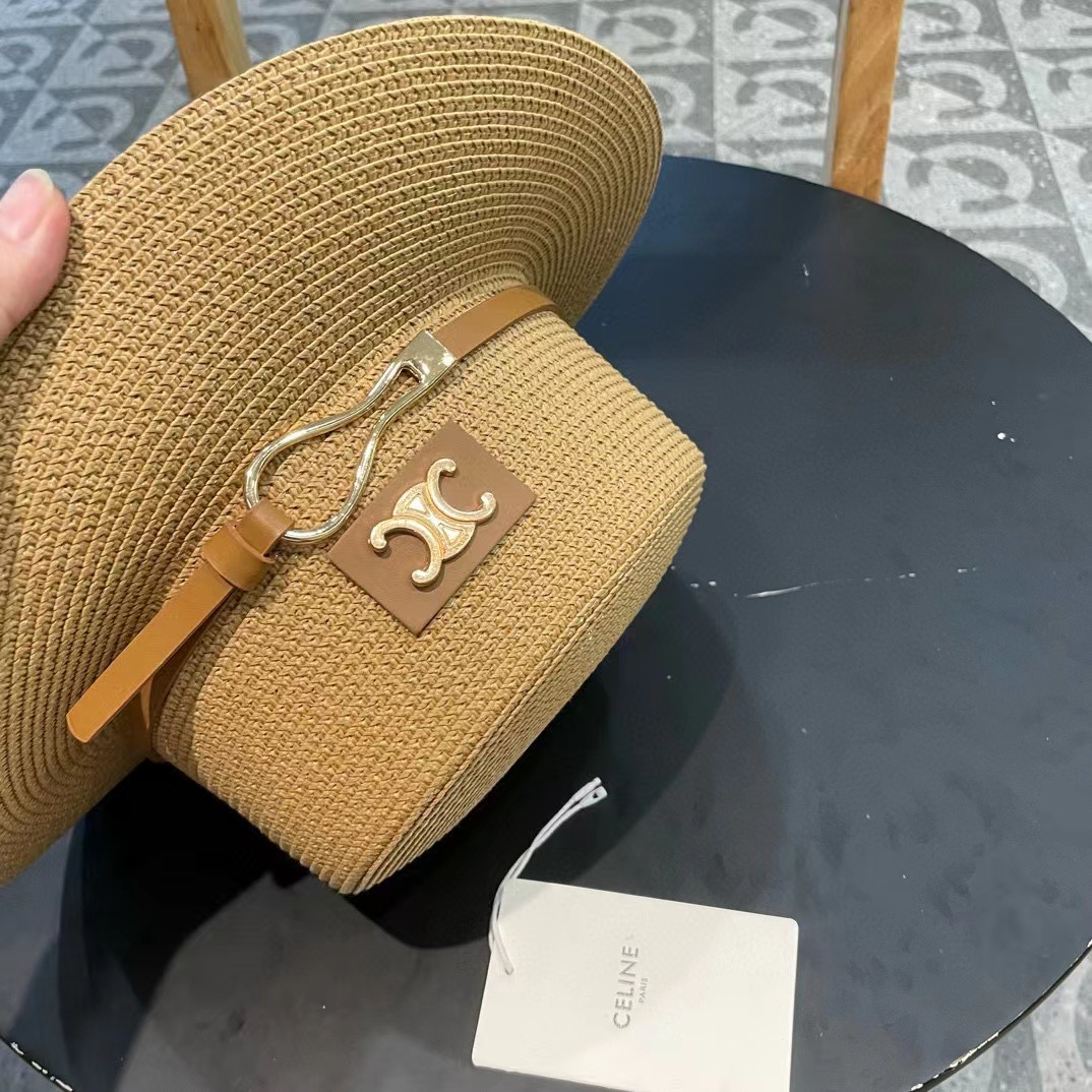  塞琳celien新款草帽，皮带平顶礼帽，头围57cm