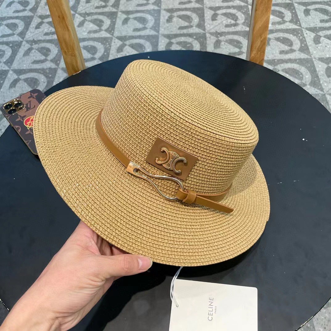  塞琳celien新款草帽，皮带平顶礼帽，头围57cm
