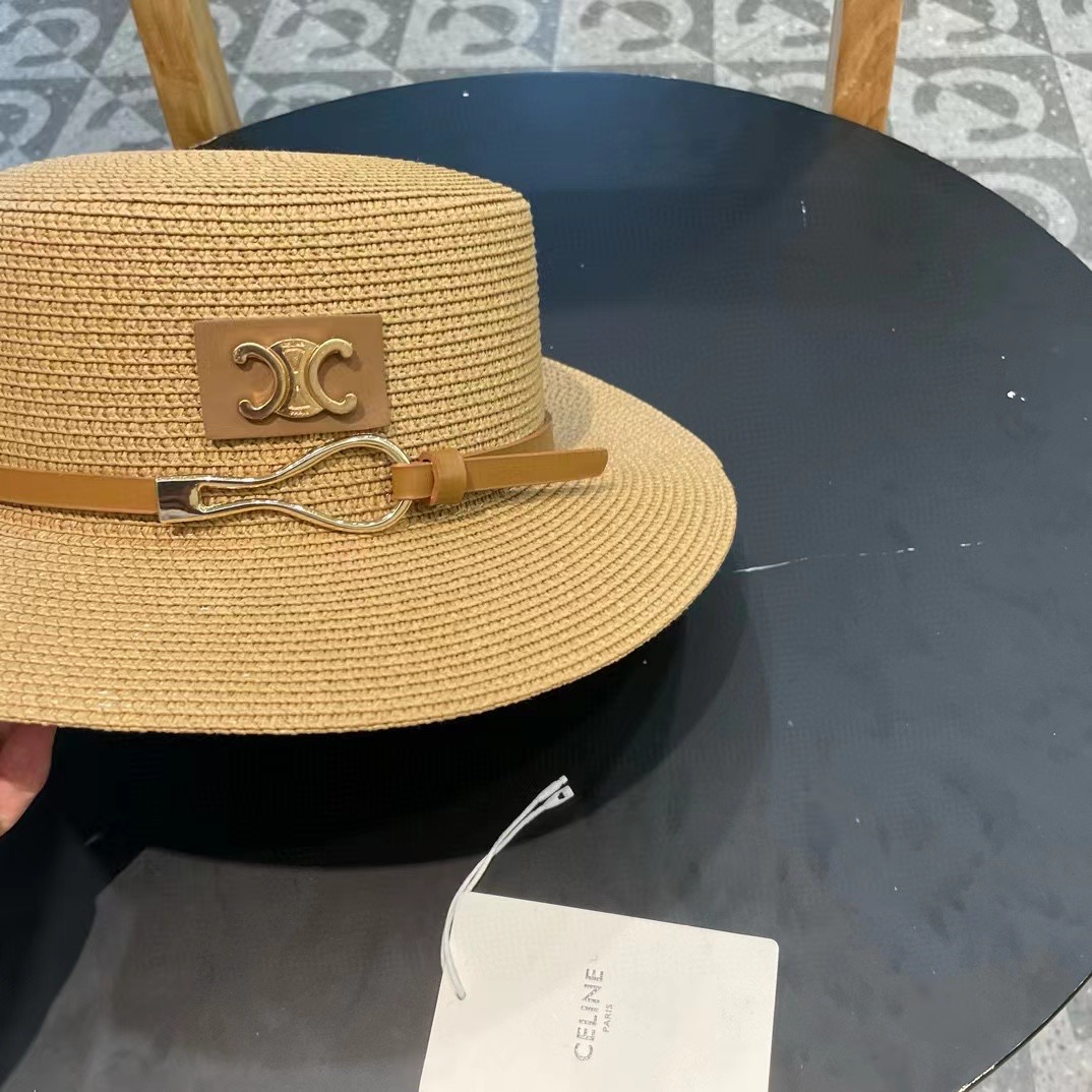  塞琳celien新款草帽，皮带平顶礼帽，头围57cm