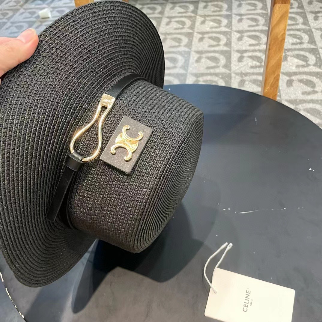  塞琳celien新款草帽，皮带平顶礼帽，头围57cm