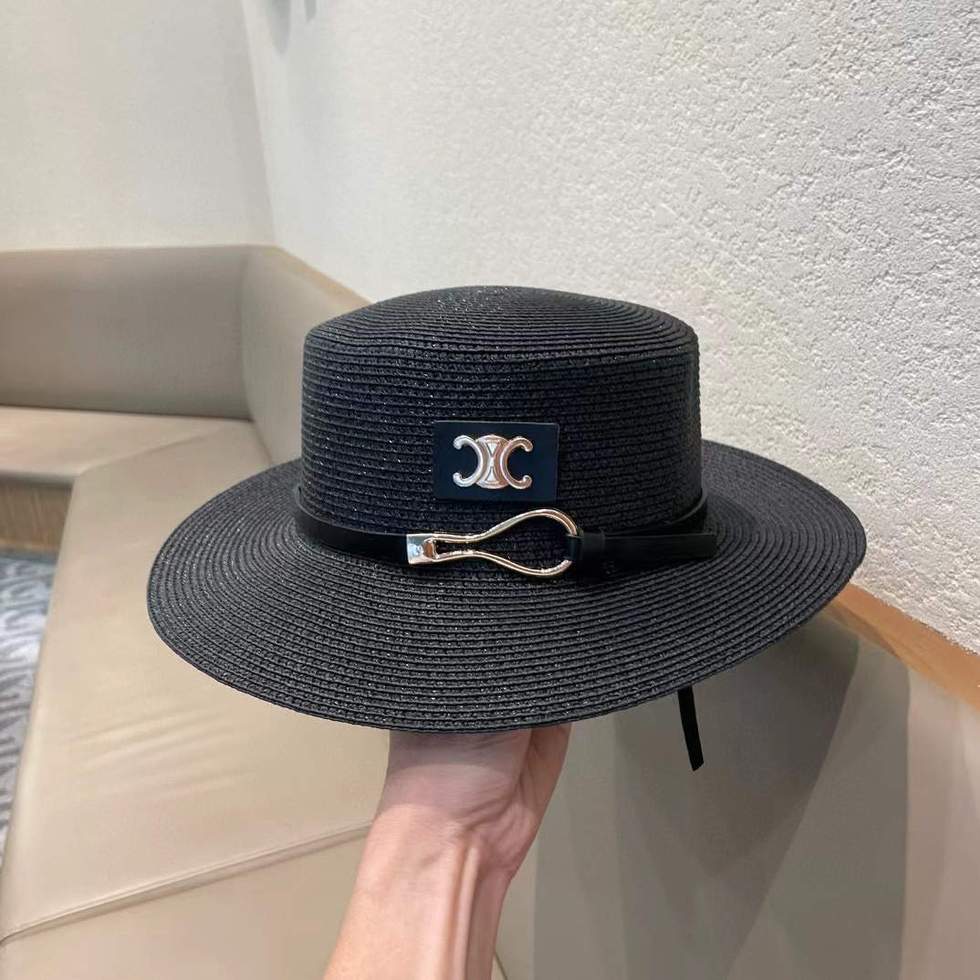  塞琳celien新款草帽，皮带平顶礼帽，头围57cm