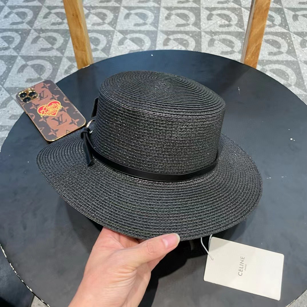  塞琳celien新款草帽，皮带平顶礼帽，头围57cm