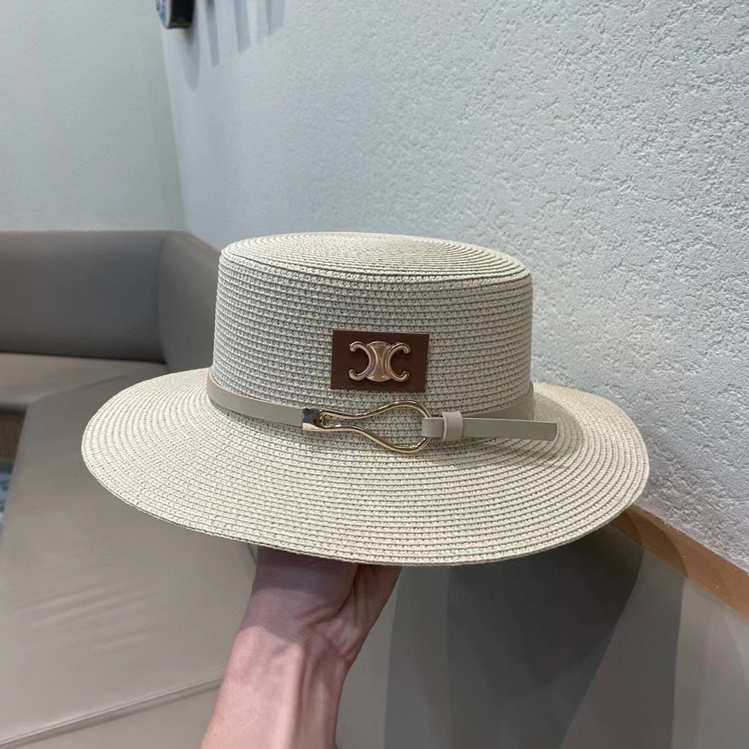  塞琳celien新款草帽，皮带平顶礼帽，头围57cm