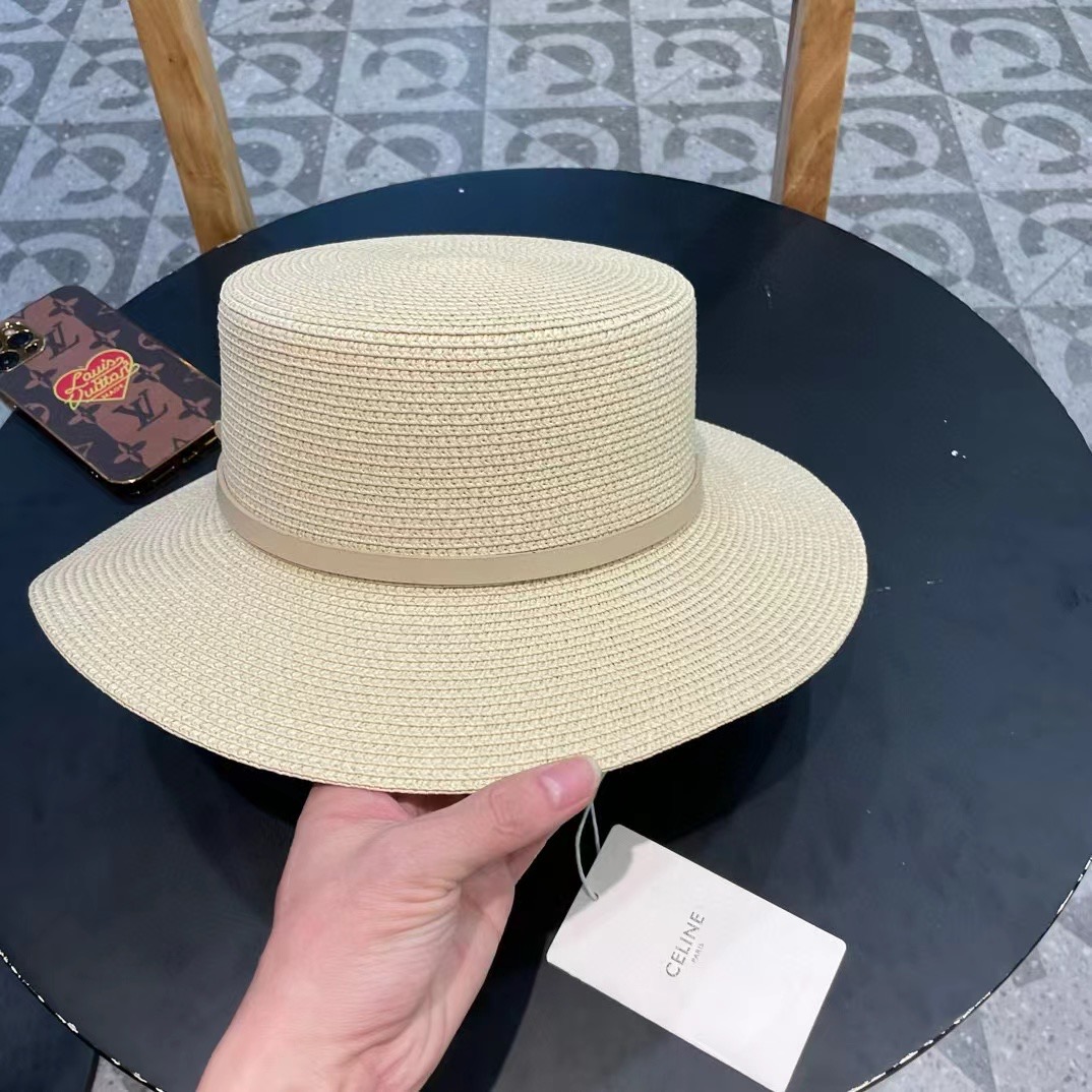  塞琳celien新款草帽，皮带平顶礼帽，头围57cm