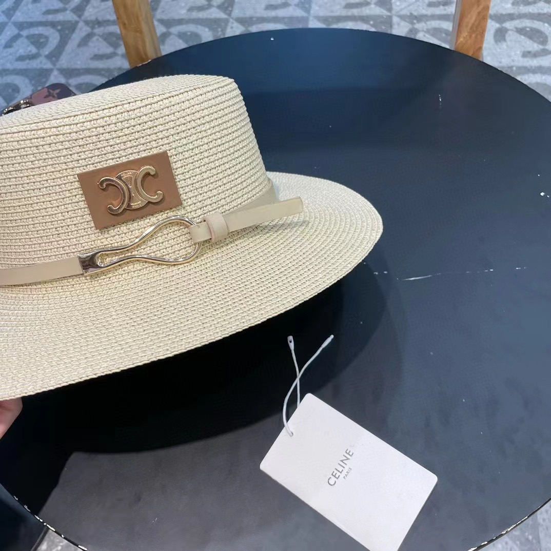  塞琳celien新款草帽，皮带平顶礼帽，头围57cm
