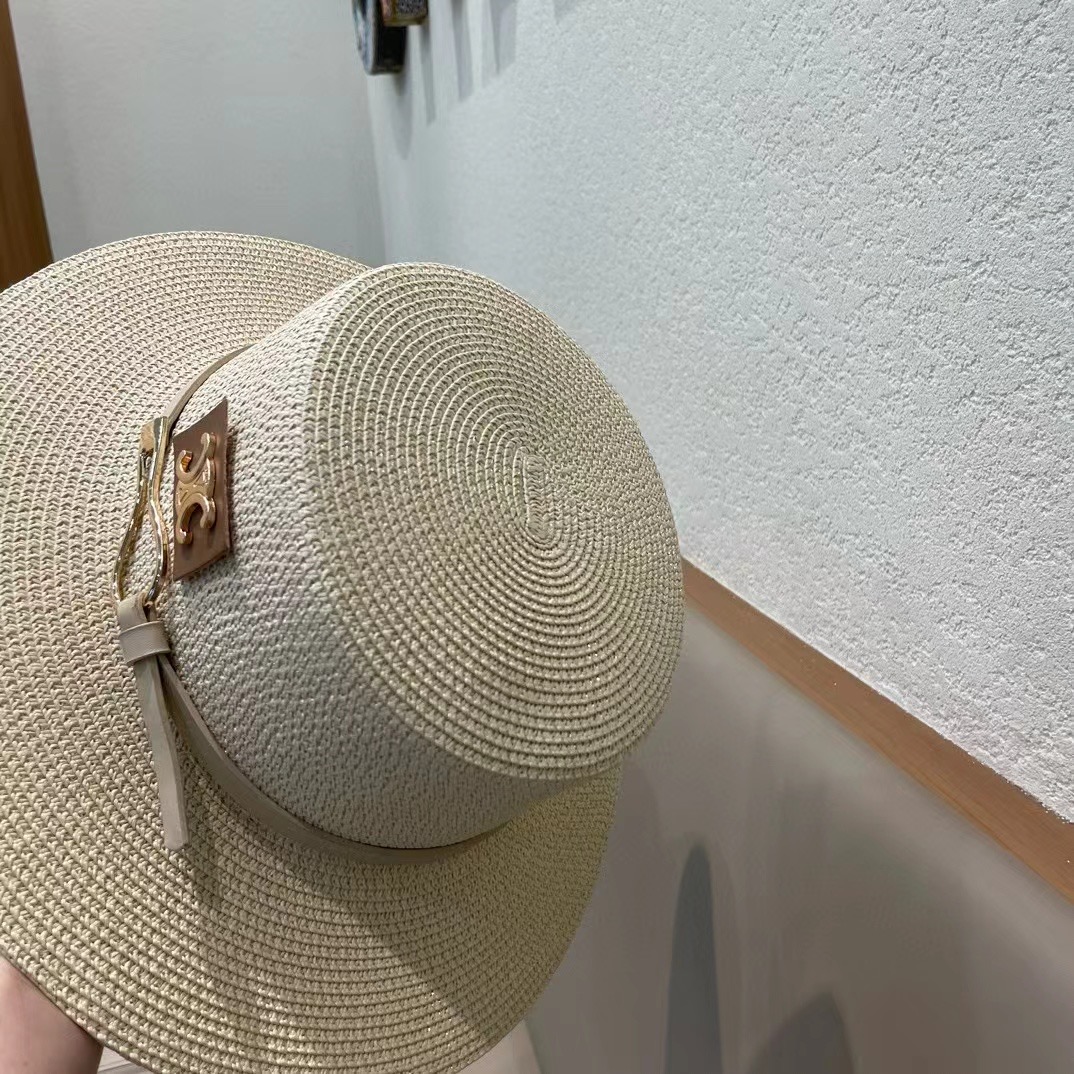  塞琳celien新款草帽，皮带平顶礼帽，头围57cm