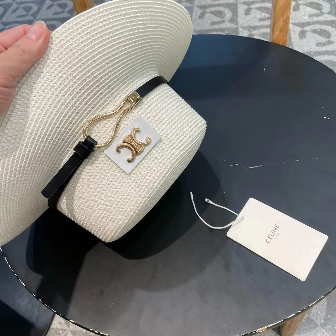  塞琳celien新款草帽，皮带平顶礼帽，头围57cm