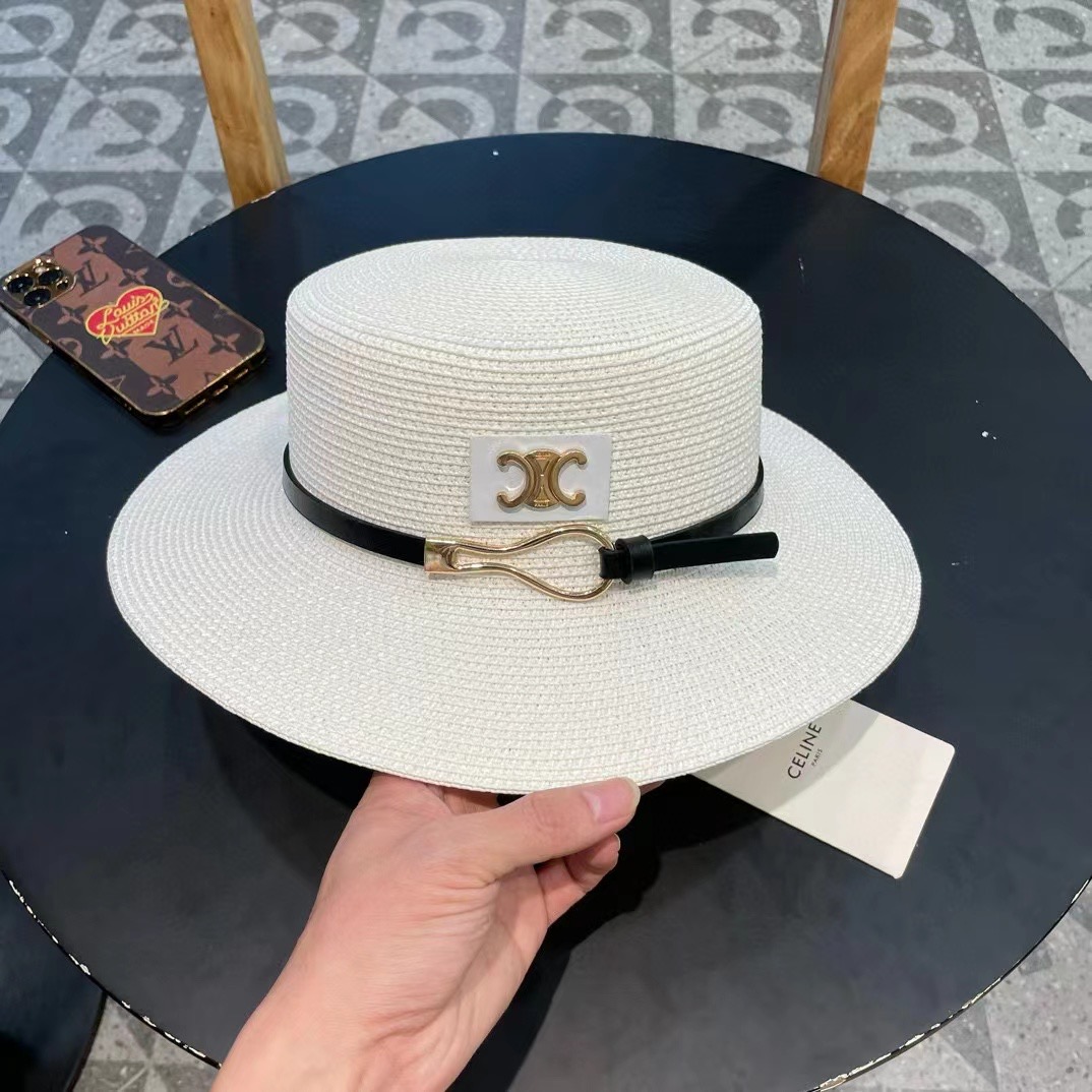  塞琳celien新款草帽，皮带平顶礼帽，头围57cm