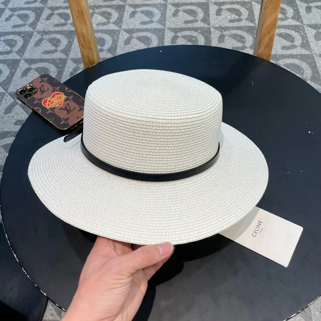  塞琳celien新款草帽，皮带平顶礼帽，头围57cm