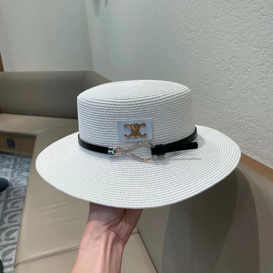  塞琳celien新款草帽，皮带平顶礼帽，头围57cm