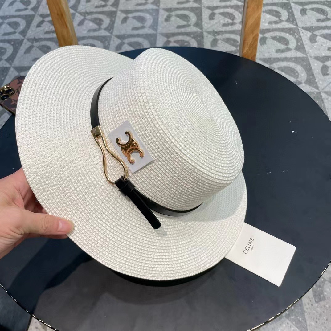  塞琳celien新款草帽，皮带平顶礼帽，头围57cm