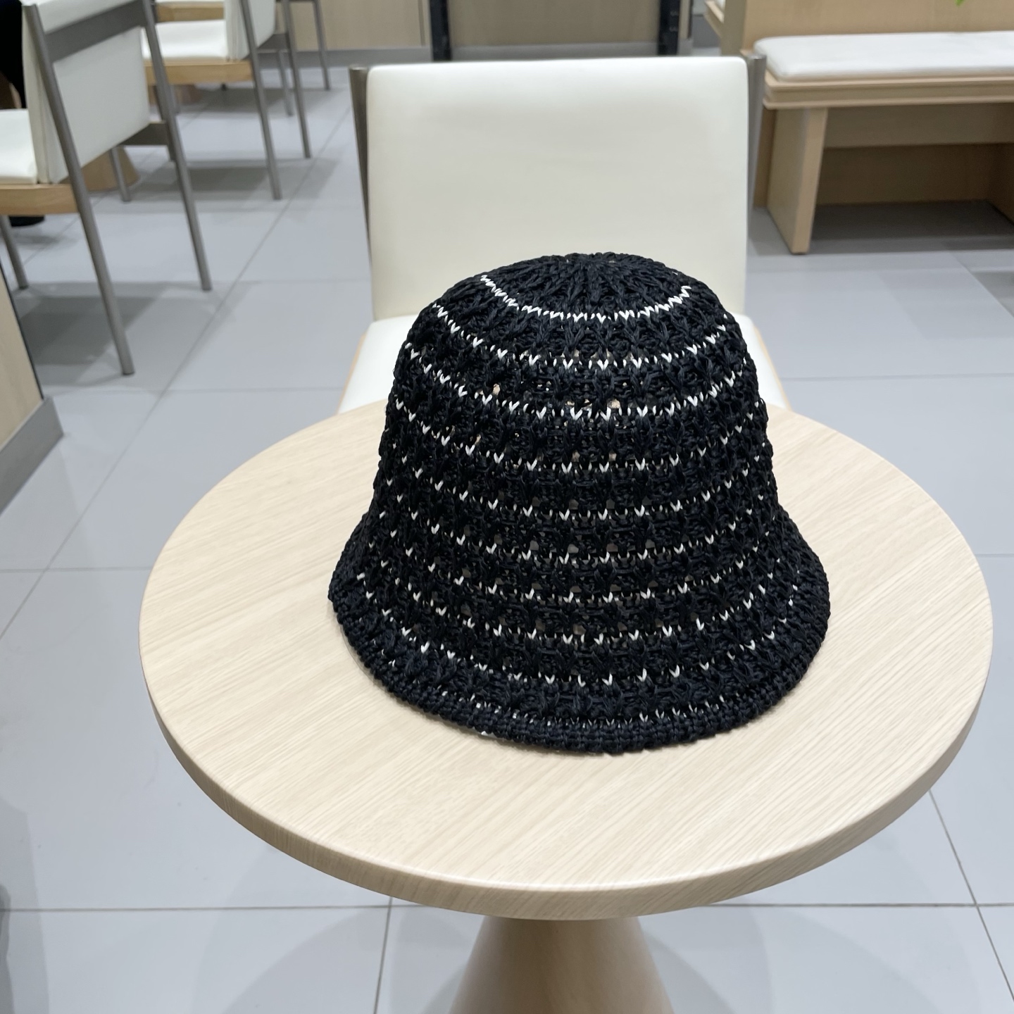 普拉达Prada针织镂空渔夫帽女夏2025 新款透气防晒遮阳帽水桶盆帽太阳帽子