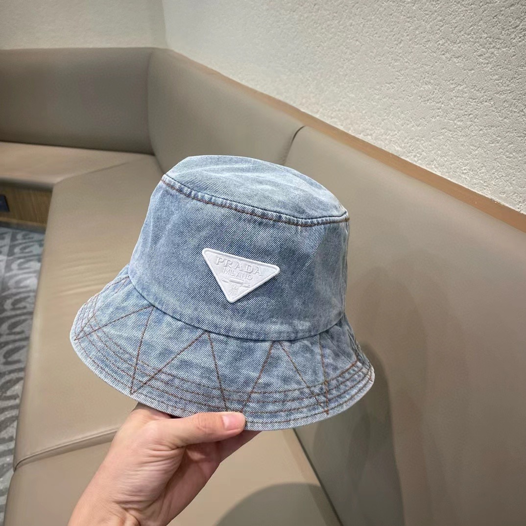【PRADA普拉达】新款牛仔做旧款渔夫帽，男女款又好搭配，出街单品