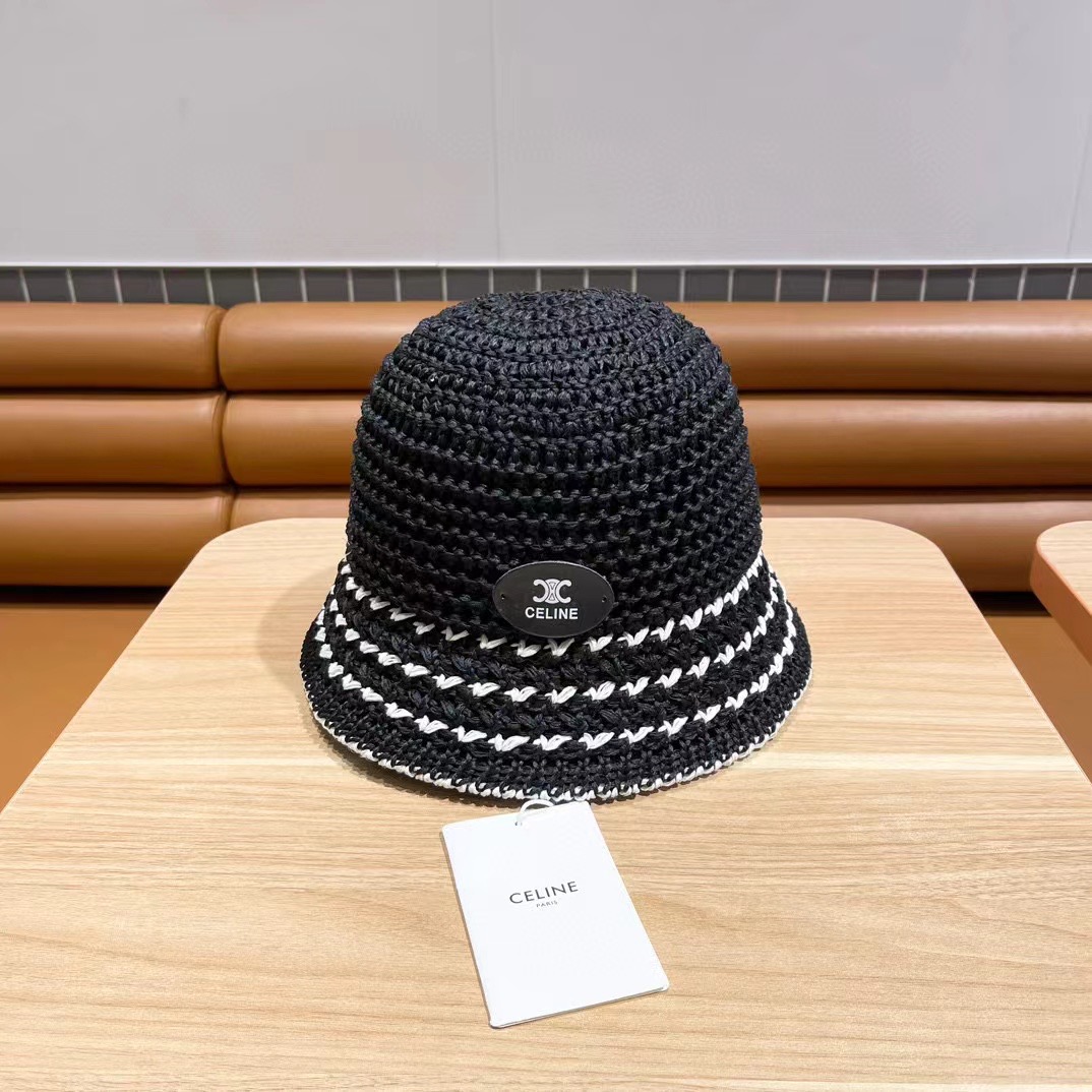 赛琳cellne帽子女新款显脸小编织草帽夏季海边遮阳防晒渔夫帽透气钟型盆帽潮