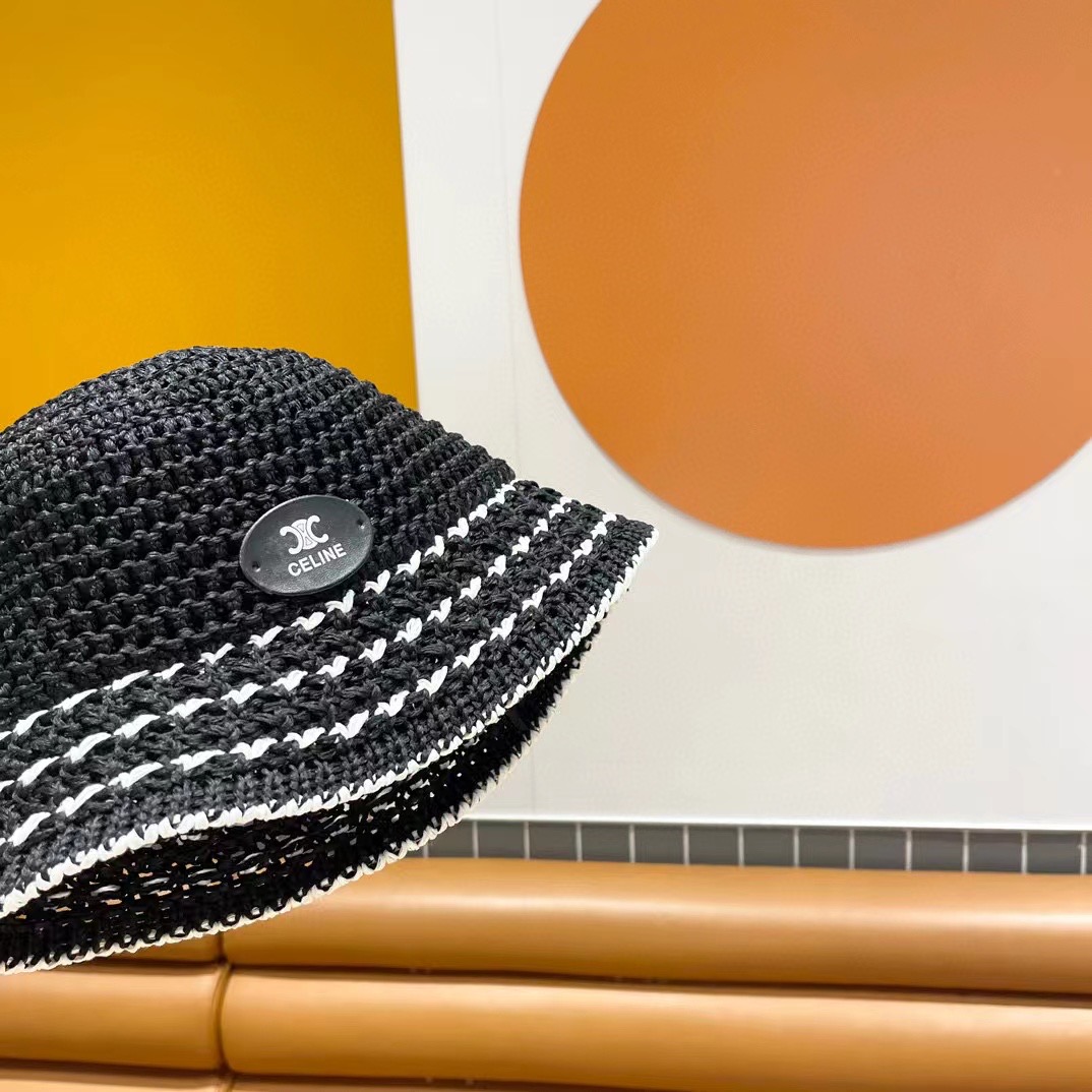 赛琳cellne帽子女新款显脸小编织草帽夏季海边遮阳防晒渔夫帽透气钟型盆帽潮