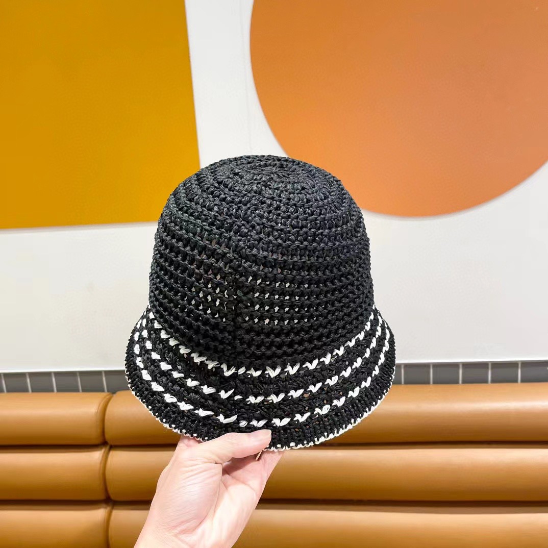 赛琳cellne帽子女新款显脸小编织草帽夏季海边遮阳防晒渔夫帽透气钟型盆帽潮