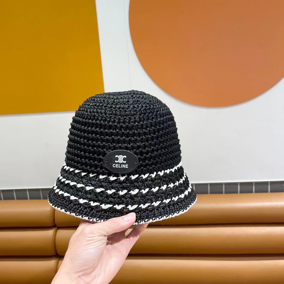 赛琳cellne帽子女新款显脸小编织草帽夏季海边遮阳防晒渔夫帽透气钟型盆帽潮